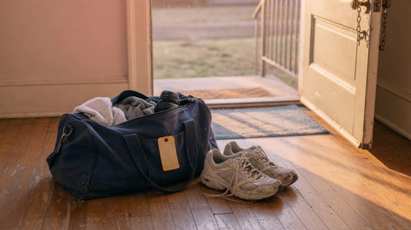 Gym bag by the entrance, the moment before walking in